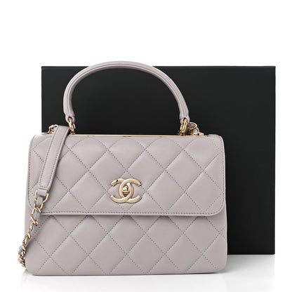Lambskin Quilted Small Trendy CC Flap Dual Handle Bag Grey