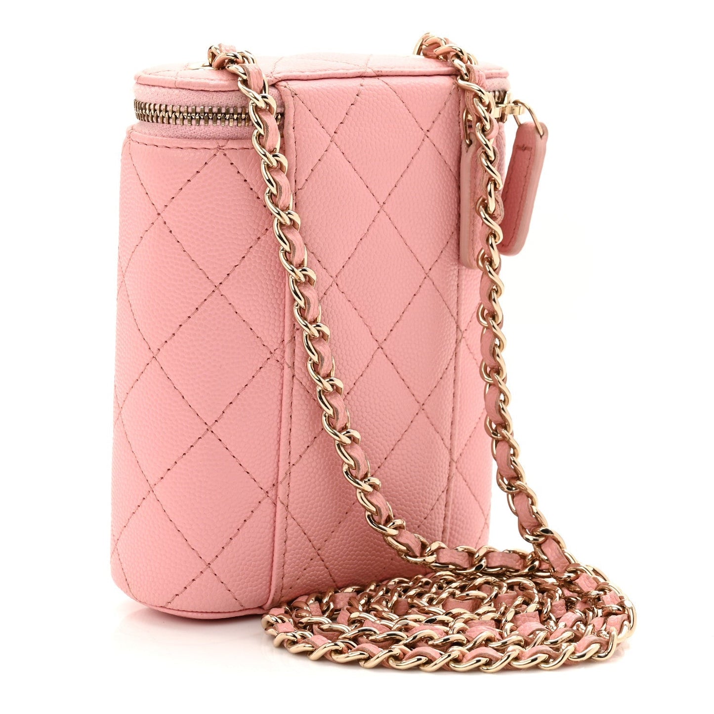 Caviar Quilted Small Vertical Coco Beauty Vanity Case With Chain Light Pink