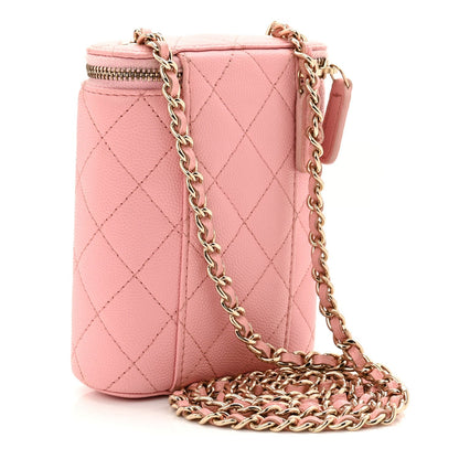 Caviar Quilted Small Vertical Coco Beauty Vanity Case With Chain Light Pink