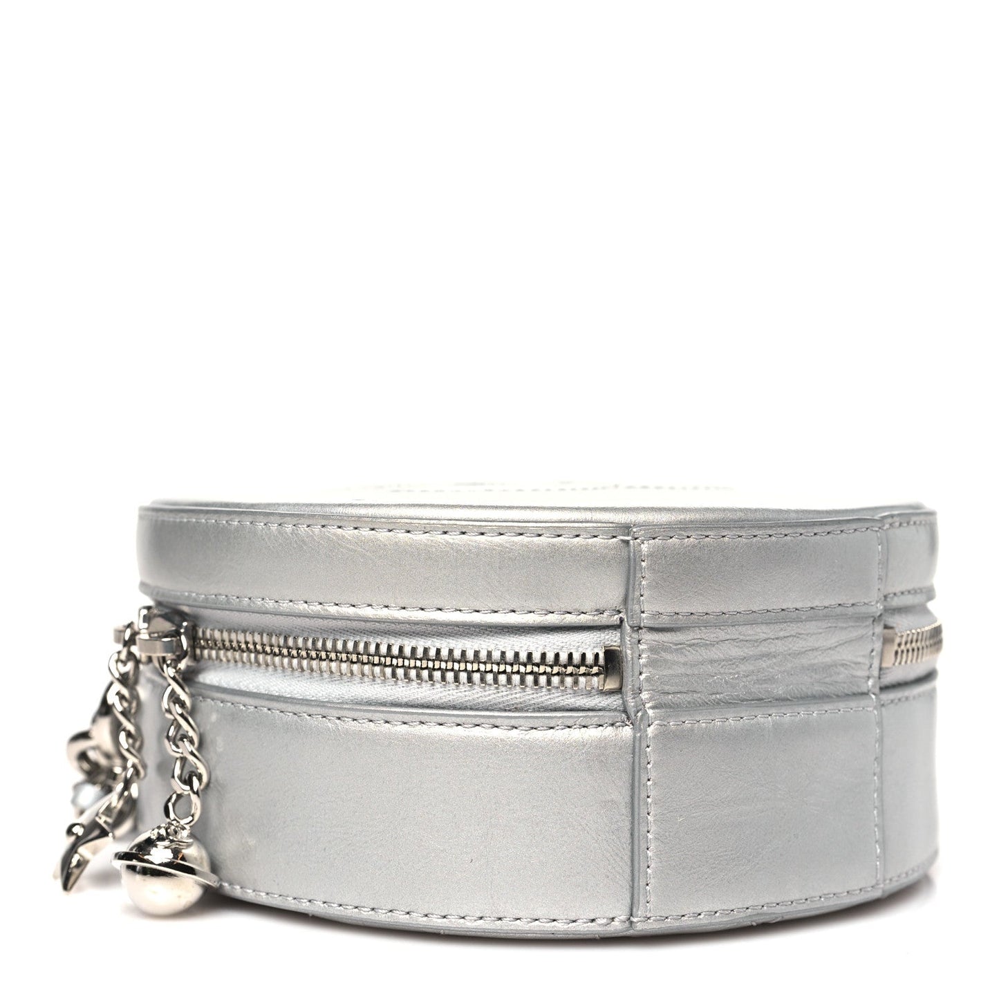 Metallic Glazed Calfskin Round As Earth Evening Bag Silver