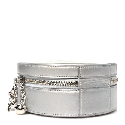 Metallic Glazed Calfskin Round As Earth Evening Bag Silver