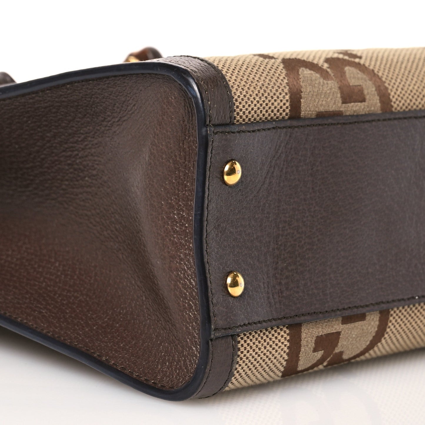 Monogram Jumbo GG Textured Dollar Calfskin Small Diana Tote Bag Camel Ebony New Acero