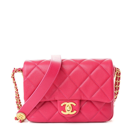 Caviar Quilted Small Twist Your Buttons Flap Fuchsia