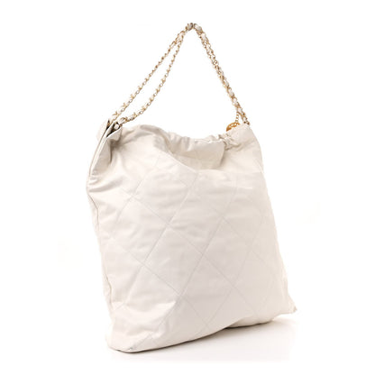 Shiny Calfskin Quilted Chanel 22 White Black