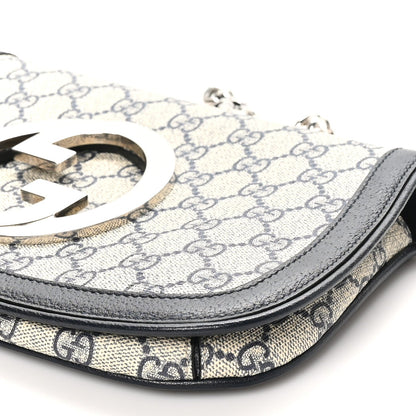 GG Supreme Monogram Textured Dollar Calfskin Blondie Chain Shoulder Flap Bag Beige Blue