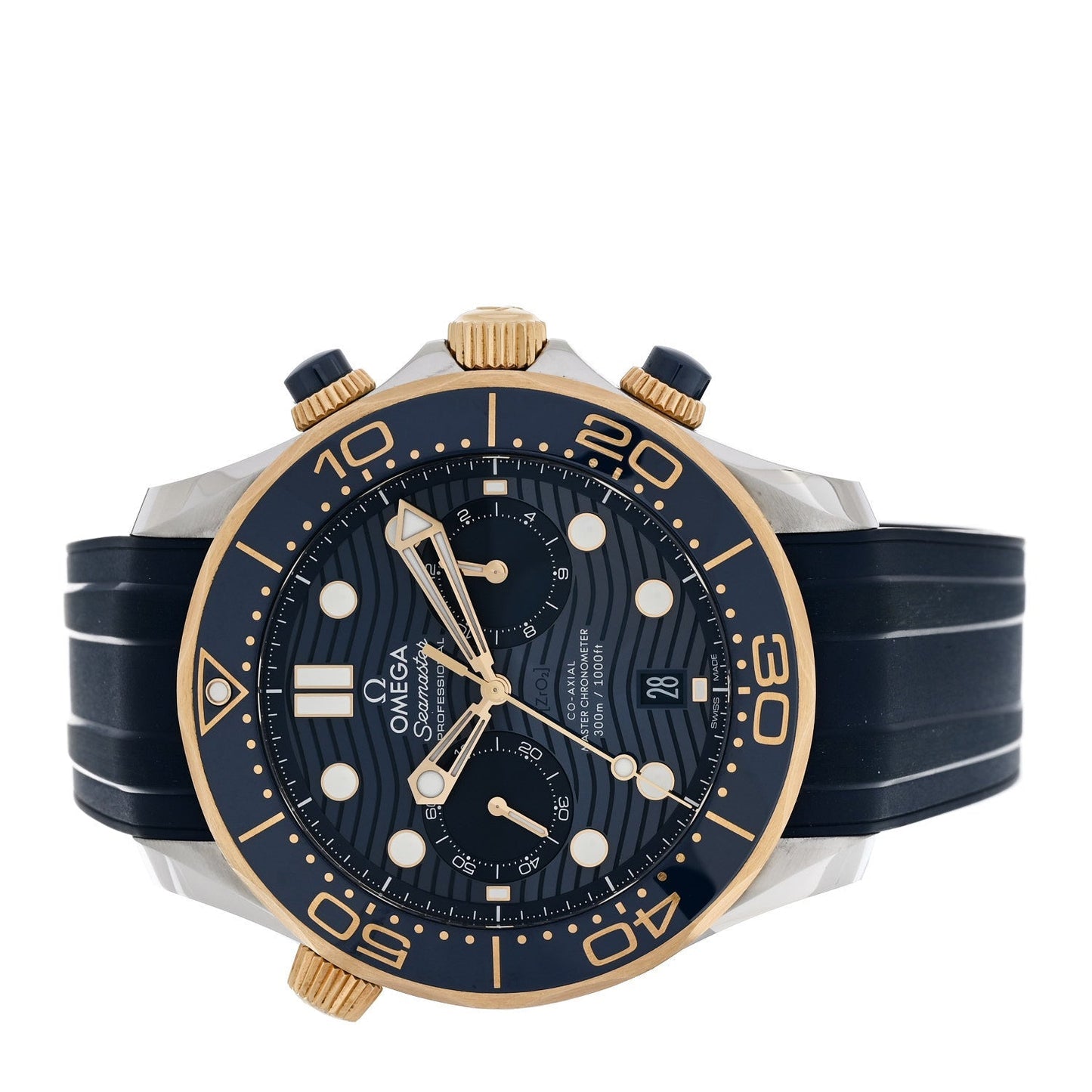 Stainless Steel 18K Yellow Gold Rubber 44mm Seamaster Diver 300M Co-Axial Master Chronometer Automatic Watch Blue 210.22.44.51.03.001