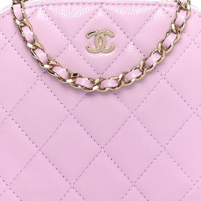 Caviar Quilted Clutch with Chain Light Purple