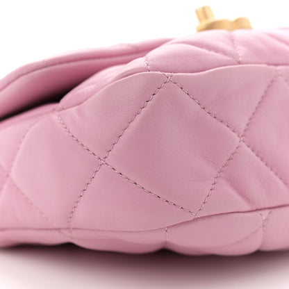 Lambskin Quilted Mini Lacquered Chain Flap Pink