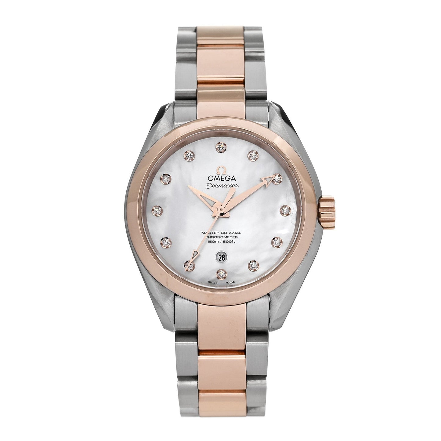 Stainless Steel 18K Yellow Gold Diamond Mother of Pearl 34mm Seamaster Aqua Terra Automatic Watch 231.20.34.20.55.001
