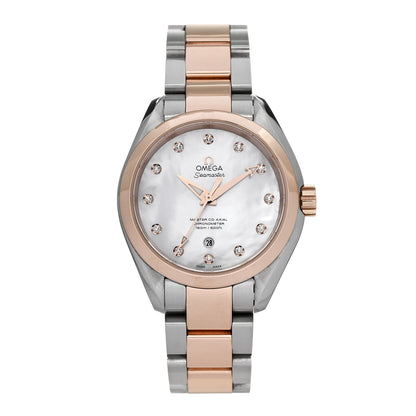 Stainless Steel 18K Yellow Gold Diamond Mother of Pearl 34mm Seamaster Aqua Terra Automatic Watch 231.20.34.20.55.001