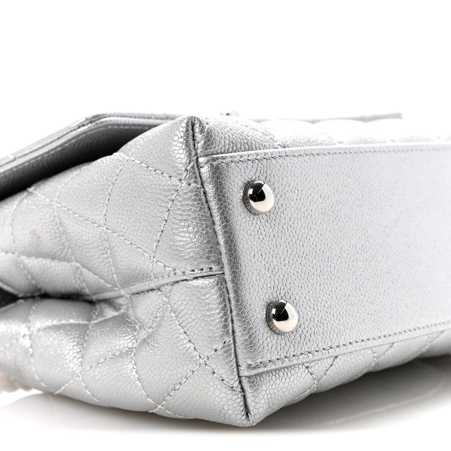 Metallic Caviar Quilted Mini Coco Handle Flap Silvery