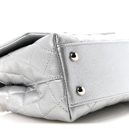 Metallic Caviar Quilted Mini Coco Handle Flap Silvery