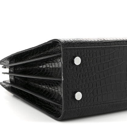 Calfskin Crocodile Embossed Baby Sac De Jour Black