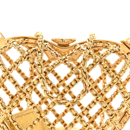 Metal Metallic Lambskin Quilted CC Heart Minaudiere Crossbody Gold