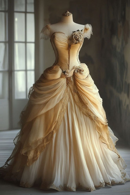 A Line Ball Gown Tulle Long Prom Dress Evening Formal Dress