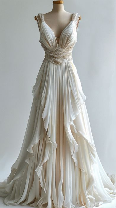 Ivory Beaded A line Evening Gown Long Evening Party Prom Dresses Wedding Dresses