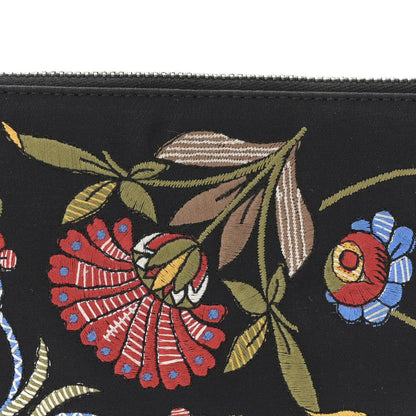 Satin Embroidered Floral Mini Saddle Pochette Bag Black