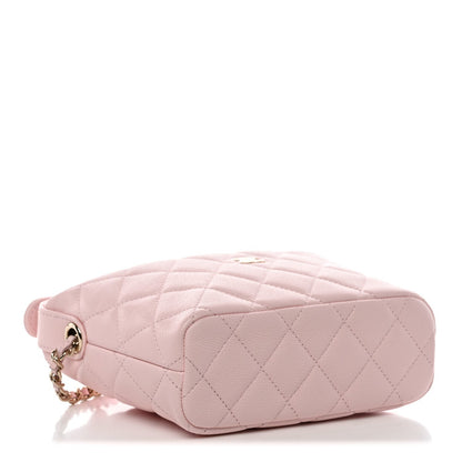 Caviar Quilted Hobo Clutch With Chain Light Pink