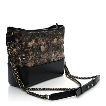 Metallic Crumpled Goatskin Quilted Medium Gabrielle Hobo Black Rose Gold