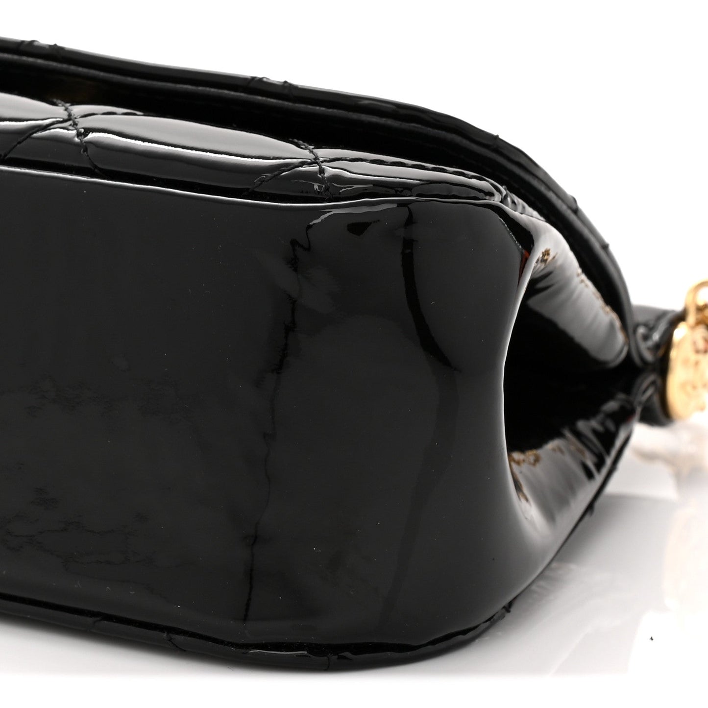 Patent Quilted Frame Clutch Flap With Chain Black