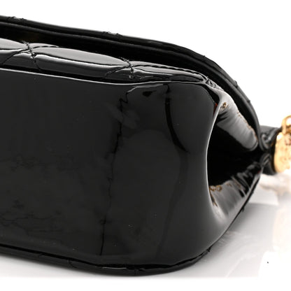 Patent Quilted Frame Clutch Flap With Chain Black