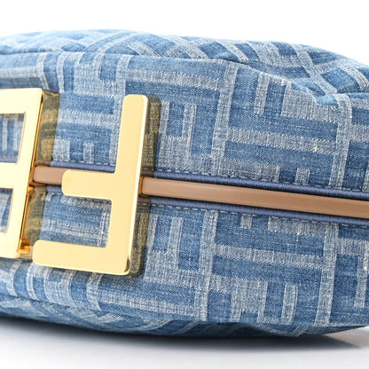 Denim Vitello Grace Mirror Logo Small Fendigraphy Hobo Bag Denim Sand