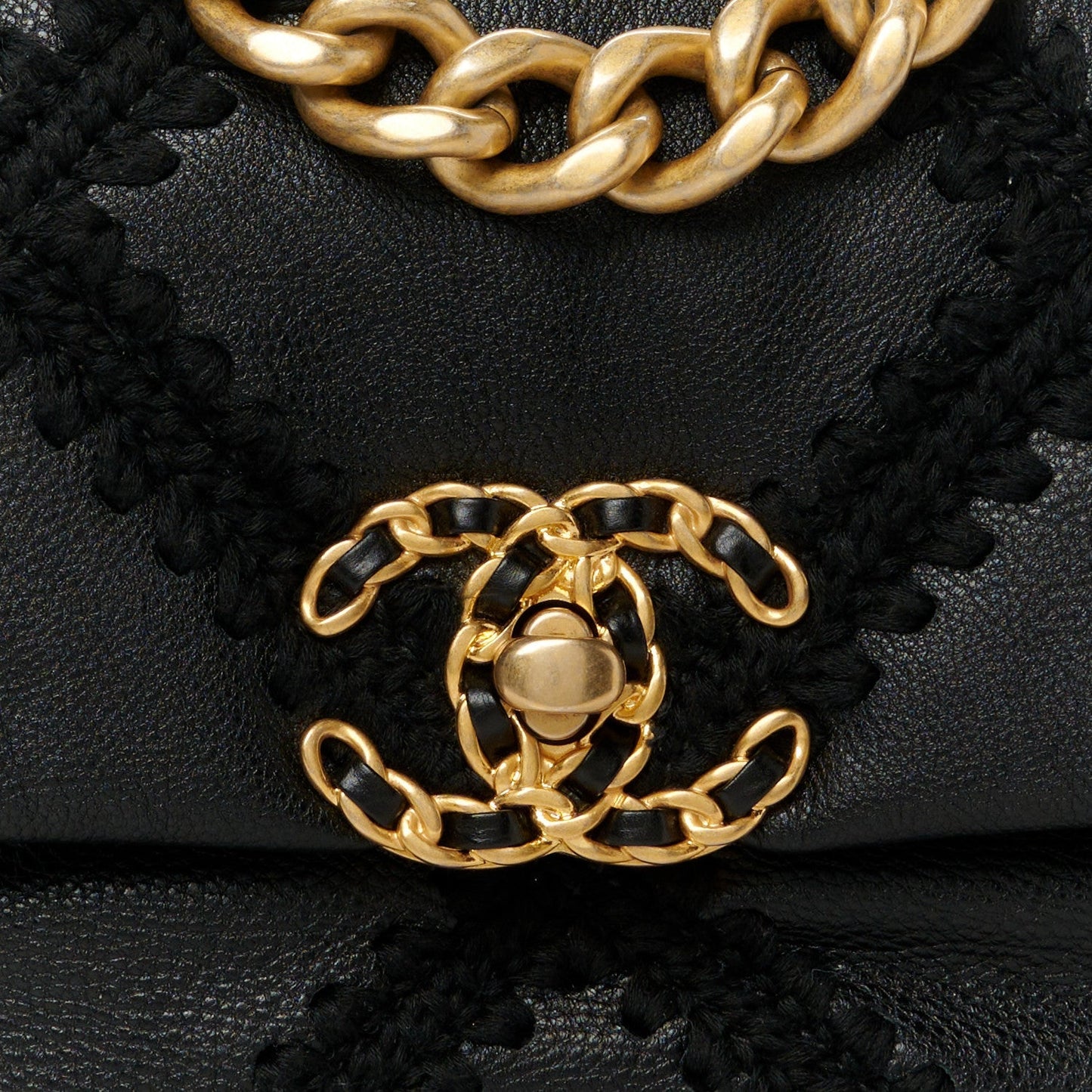 Calfskin Crochet Medium Chanel 19 Flap Black