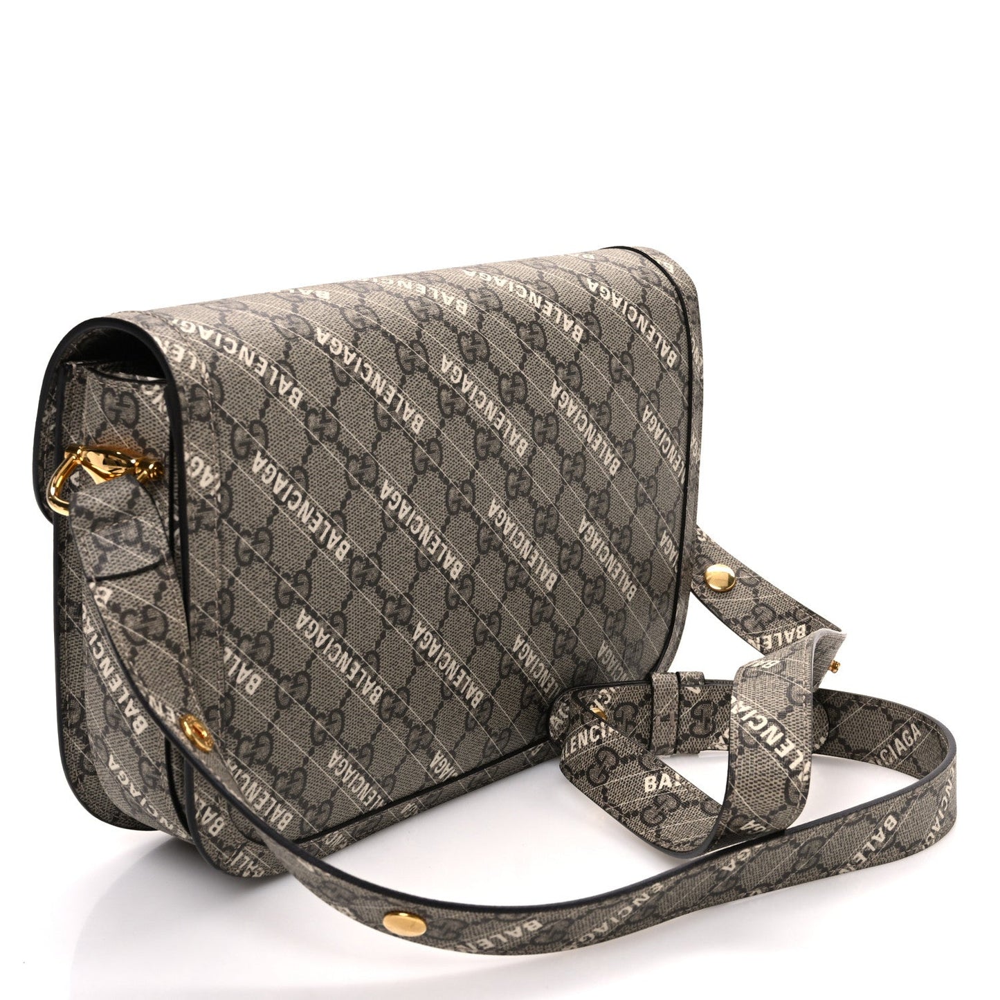 X BALENCIAGA GG Supreme Monogram Logo Print Horsebit 1955 Shoulder Bag Beige Ebony
