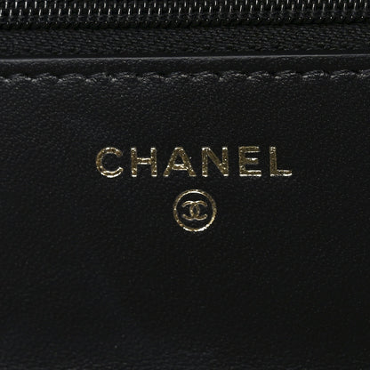 Lambskin Quilted Crystal Handle Wallet On Chain WOC Black