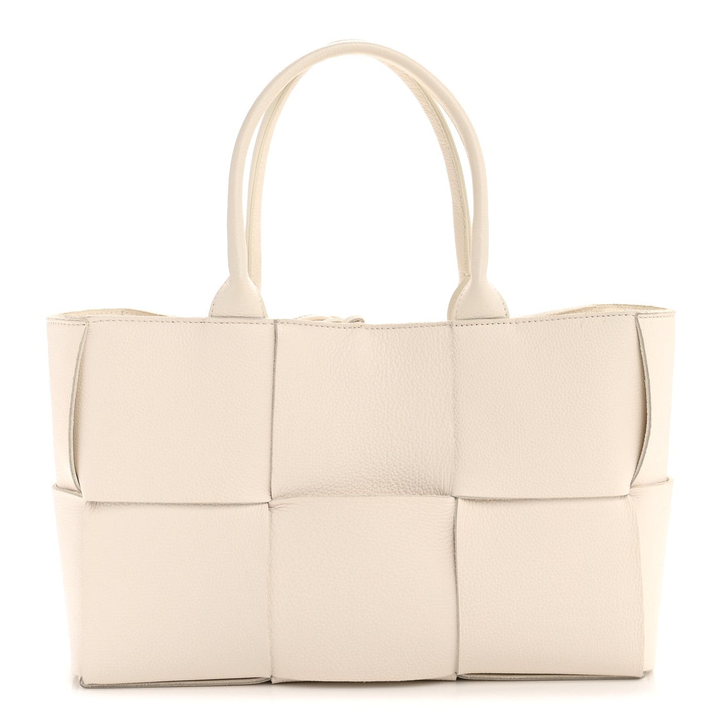 Grained Calfskin Maxi Intrecciato Small Arco Tote White