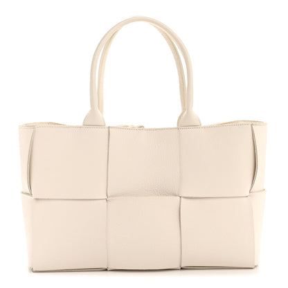 Grained Calfskin Maxi Intrecciato Small Arco Tote White