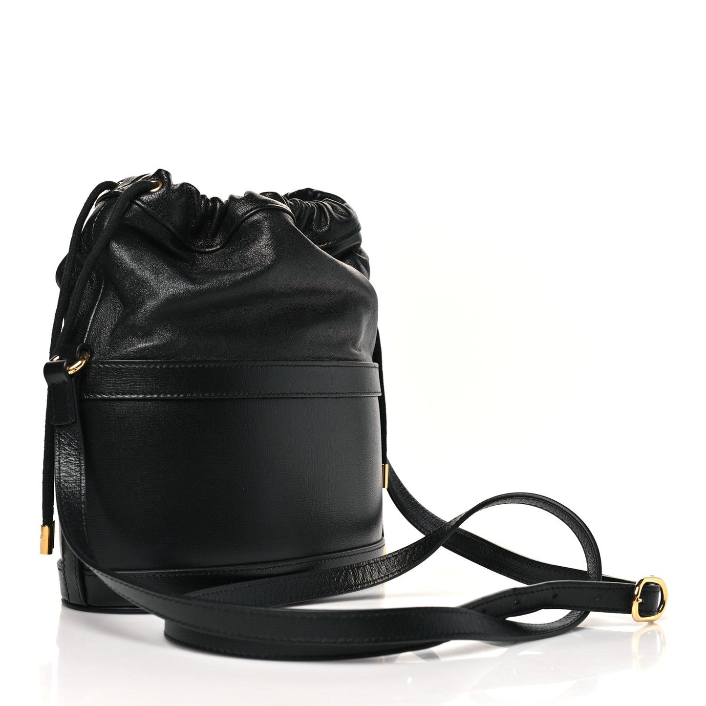 Azalea Sakai Calfskin Horsebit 1955 Drawstring Bucket Bag Black