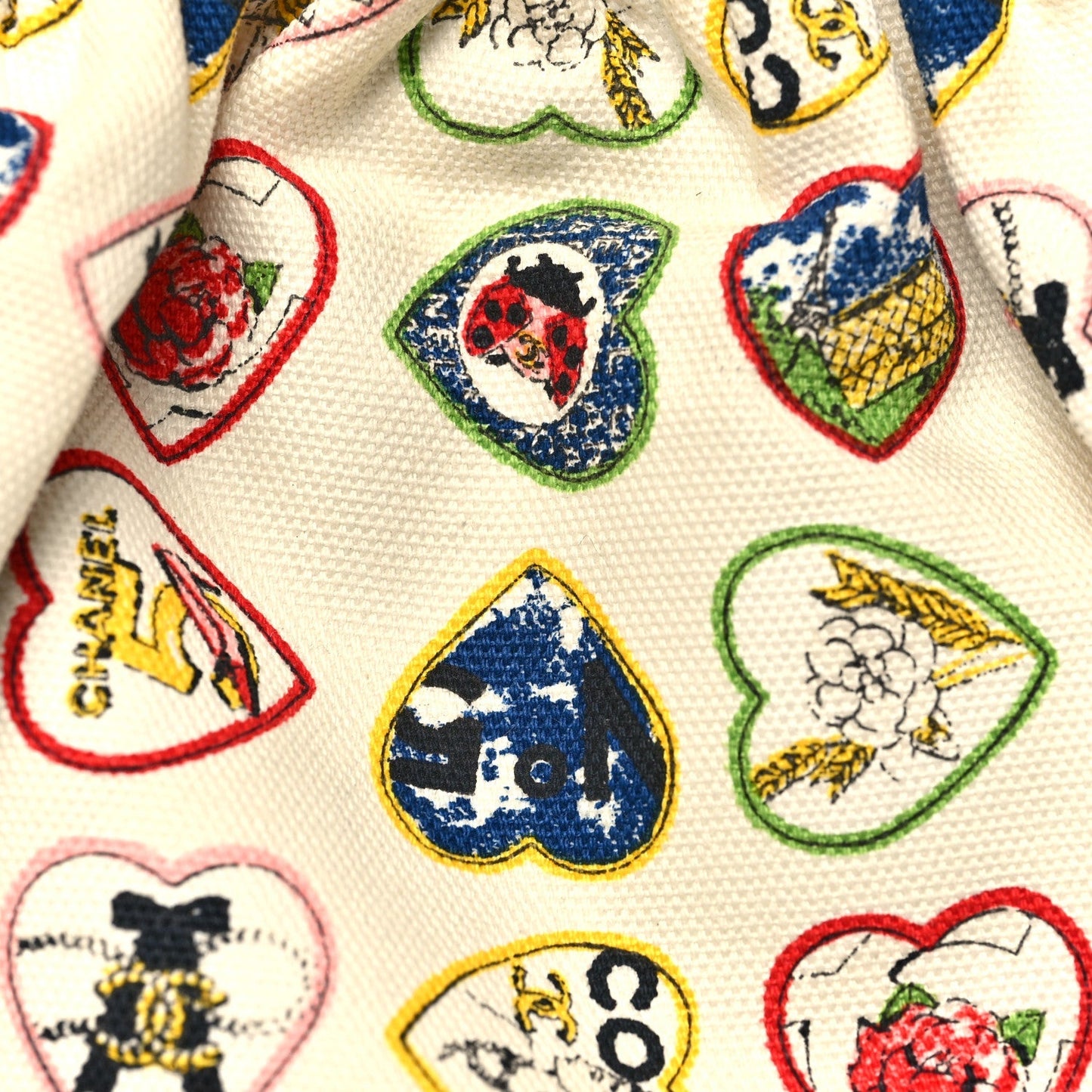 Canvas Coco Hearts Shoulder Bag White