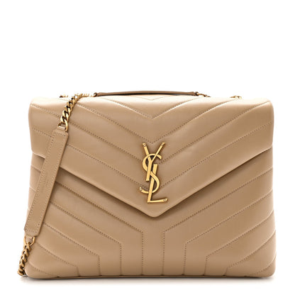 Calfskin Y Quilted Monogram Medium Loulou Chain Satchel Dark Beige