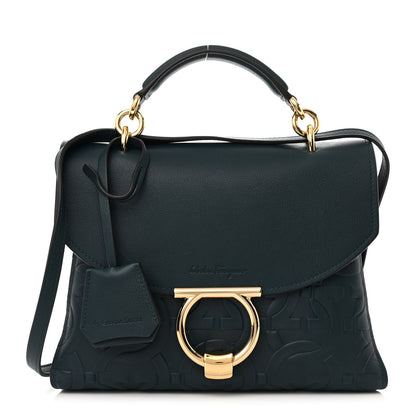 Calfskin Embossed Small Margot Top Handle Divisa Green