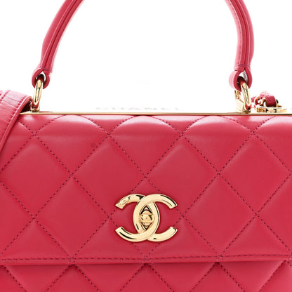 Lambskin Quilted Small Trendy CC Flap Dual Handle Bag Dark Pink