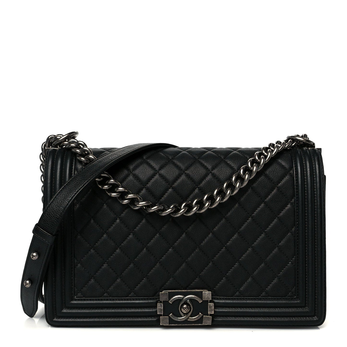 Grained Calfskin Quilted New Medium Boy Flap Black