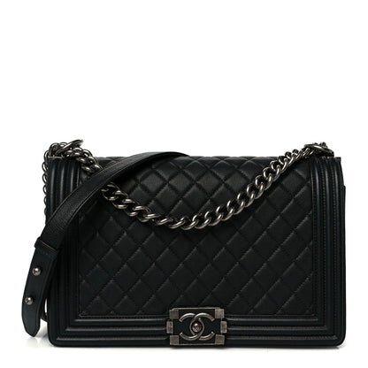 Grained Calfskin Quilted New Medium Boy Flap Black