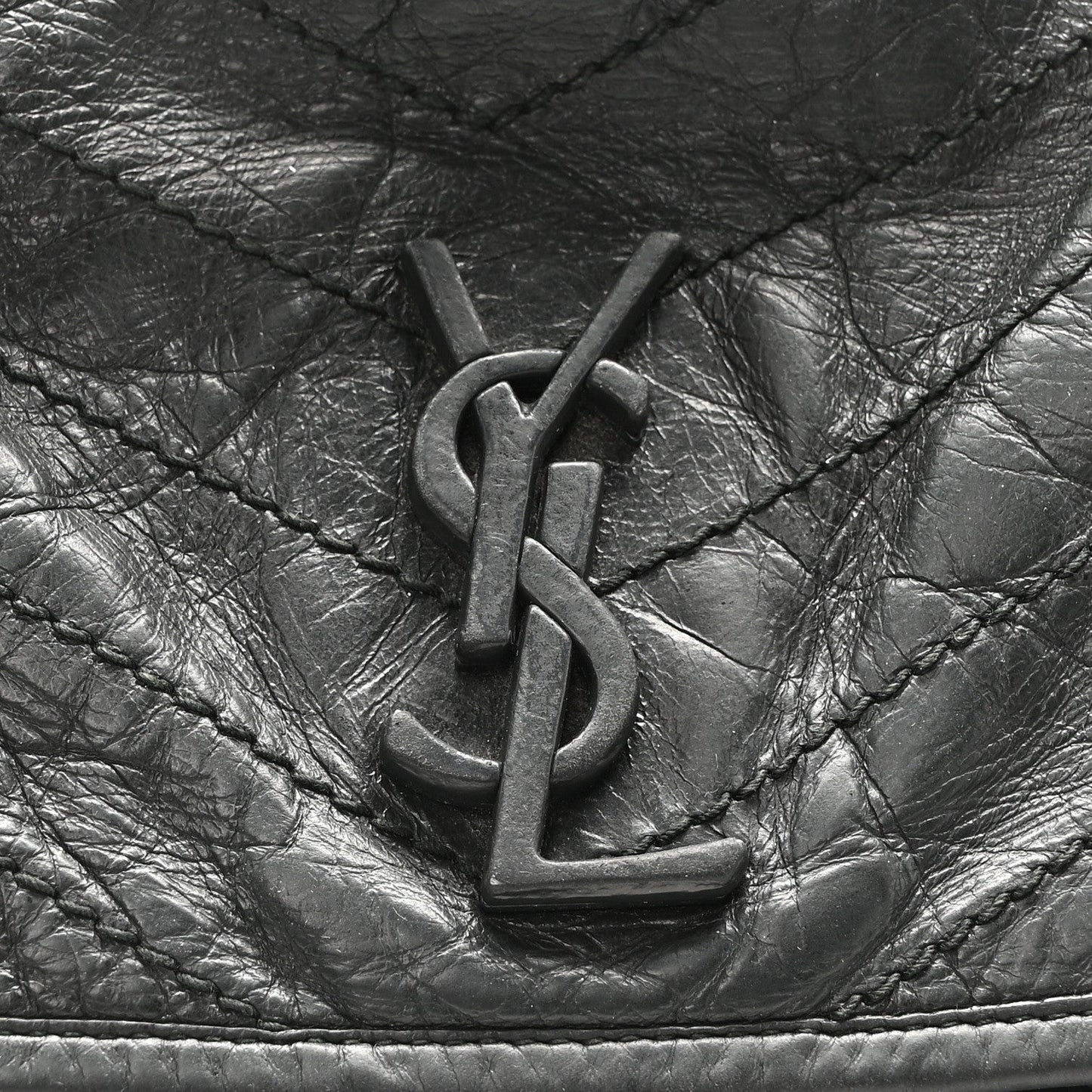 Crinkled Calfskin Matelasse Monogram Medium Niki Chain Satchel Storm