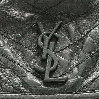 Crinkled Calfskin Matelasse Monogram Medium Niki Chain Satchel Storm