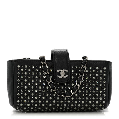 Calfskin Strass Studded Mini Phone Holder Clutch Black
