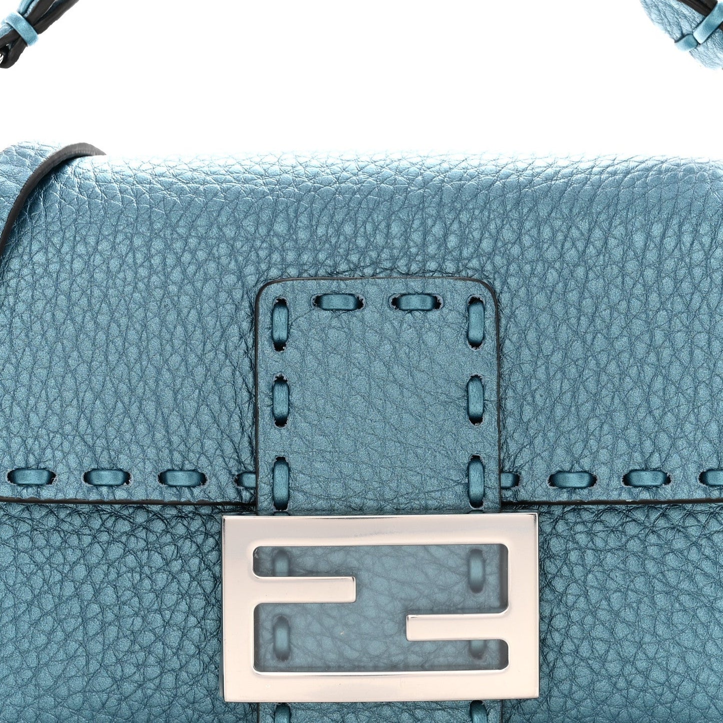 Metallic Cuoio Roma Sellerissima Nappa Sintetica Tape Stitch Mini Baguette Placca Argento