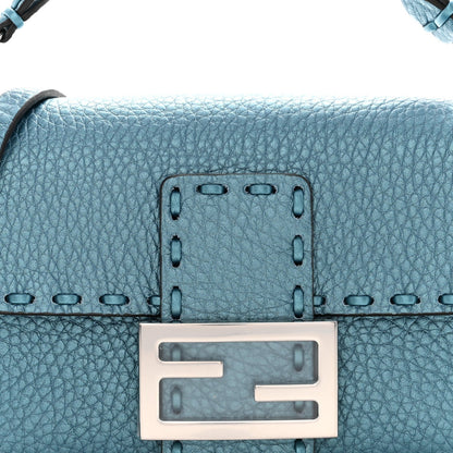 Metallic Cuoio Roma Sellerissima Nappa Sintetica Tape Stitch Mini Baguette Placca Argento