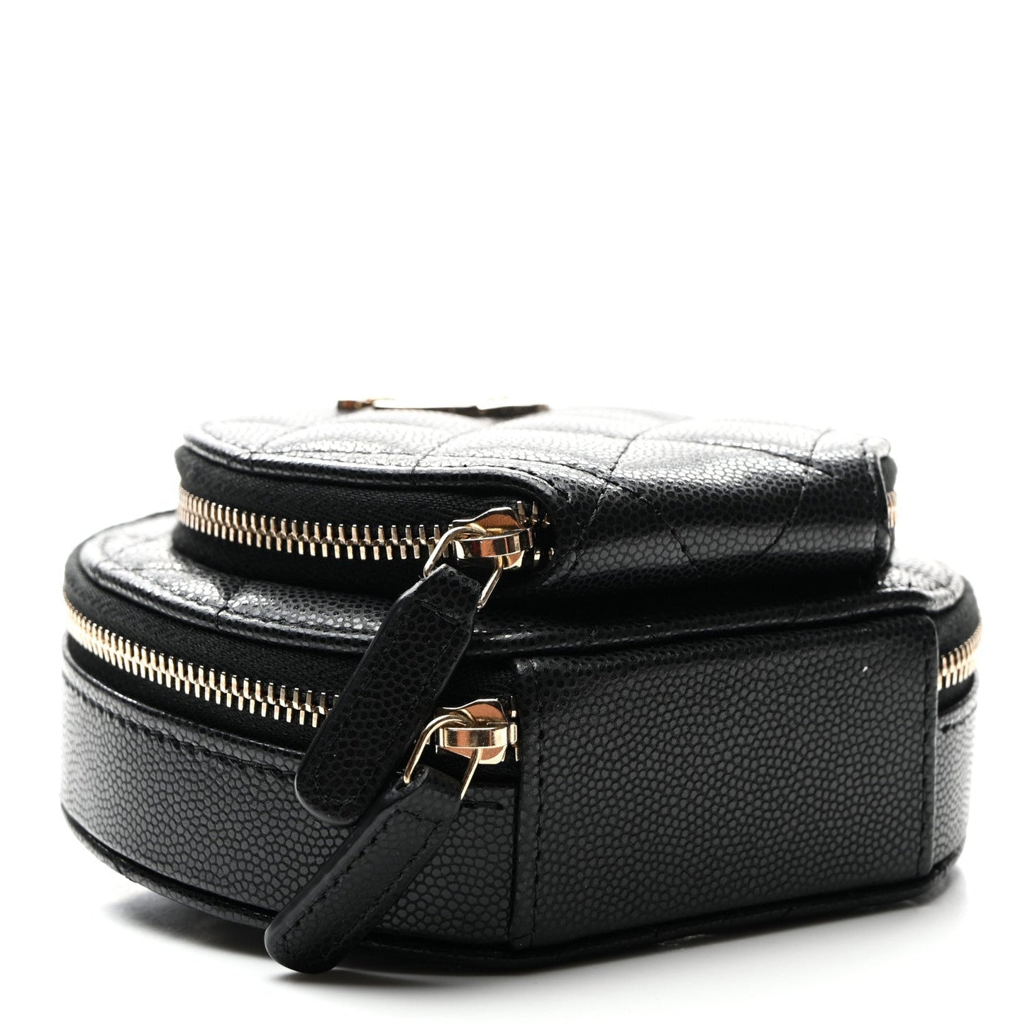Caviar Quilted Round Coco Clutch With Chain Black