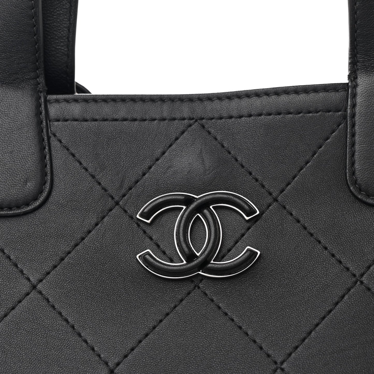 Caviar Stitched Large Lady Coco Shopping Tote Black