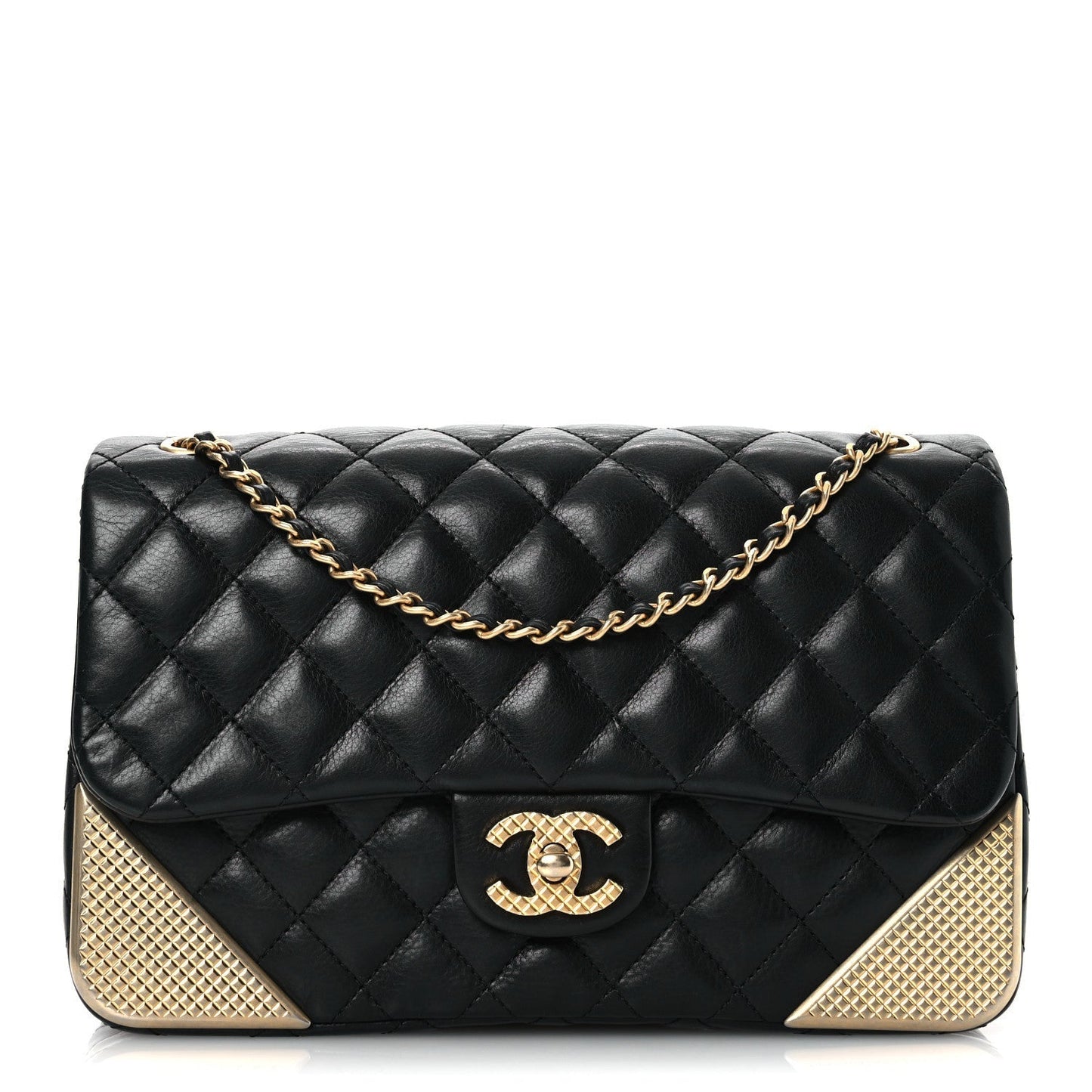 Calfskin Quilted Rock The Corner Flap Black