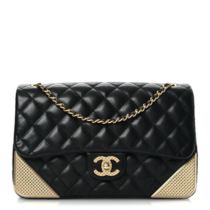 Calfskin Quilted Rock The Corner Flap Black