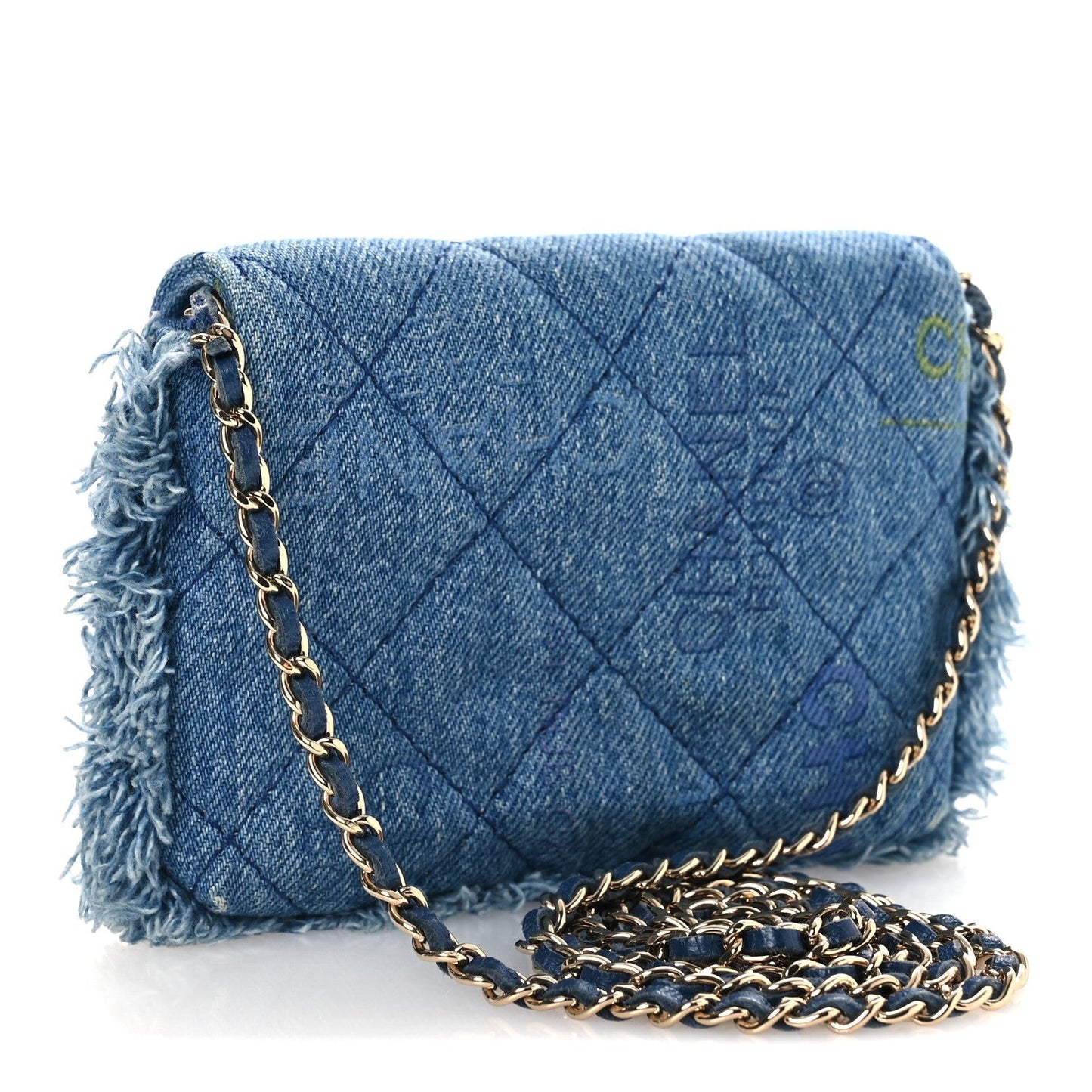 Denim Quilted Denim Mood Clutch With Chain Blue Multicolor
