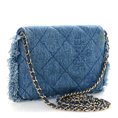 Denim Quilted Denim Mood Clutch With Chain Blue Multicolor