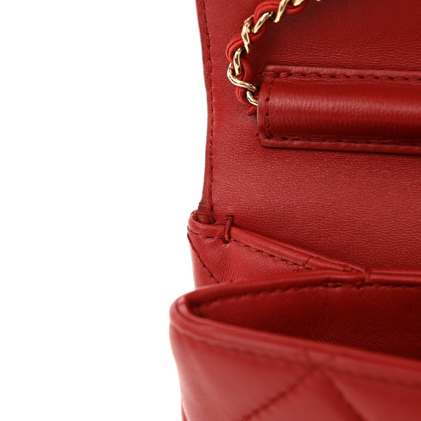 Lambskin Quilted Retro Label Clutch Red